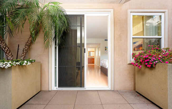 a view into the bedroom from the patio