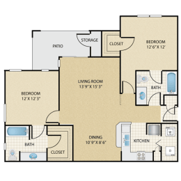 2 beds, 2 baths, 1,050 sqft, $1,531