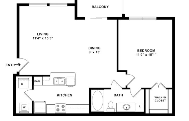 1 bed, 1 bath, 751 sqft, $1,029