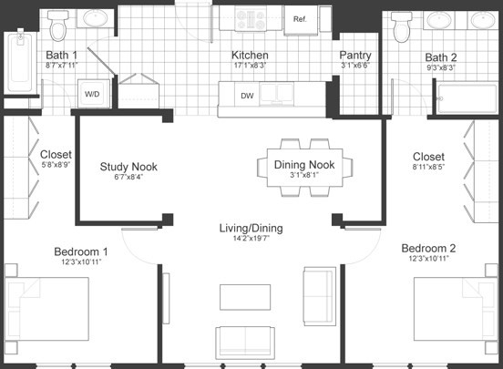 2 beds, 2 baths, 1,185 sqft, $4,300, Unit 211