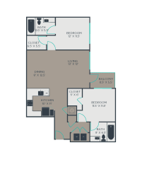 2 beds, 2 baths, 1,168 sqft, $1,627