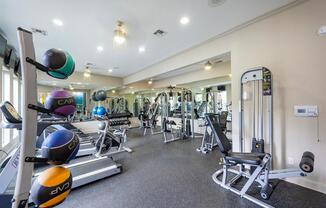 a gym with weights and cardio equipment in a home gym