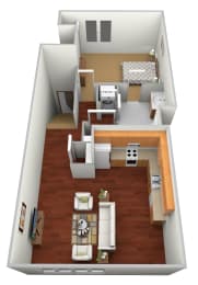 a 3d floor plan of a house with a bedroom and a living room