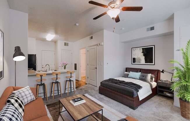 Studio Living Area with Sleeping Alcove at Providence Place Apartments, Salt Lake City, UT