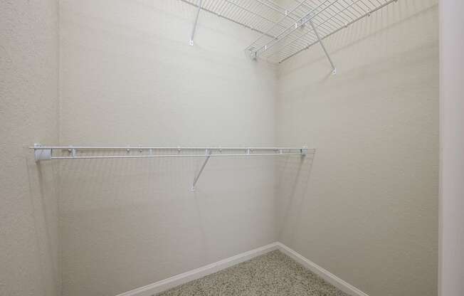 Empty room with a white shelf and a carpeted floor.
