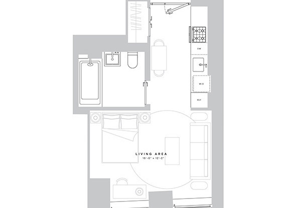 Studio, 1 bath, 435 sqft, $4,050, Unit 16E