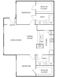 2 beds, 2 baths, 874 sqft, $1,400