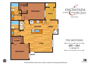 2 beds, 2 baths, 1,132 sqft, $1,695