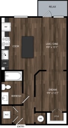 Studio, 1 bath, 615 sqft, $1,330