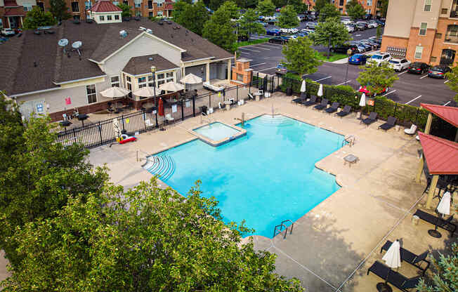 an aerial view of the swimming pool at Bristol Station at Bristol Station Apartments, Carteret, NJ, 07008