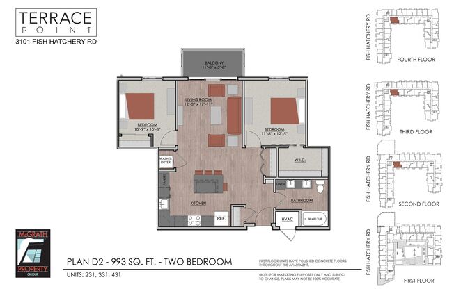2 beds, 1 bath, 993 sqft, $1,965, Unit 231