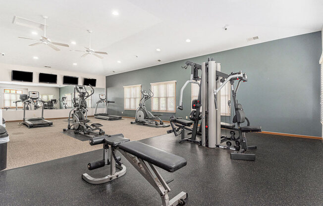 Fitness Center With Updated Equipment at Colonial Pointe at Fairview Apartments, Nebraska, 68123