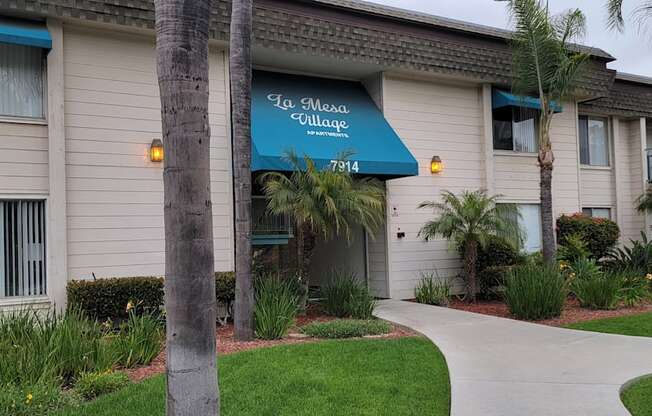 Beautiful landscaping around front entereance at La Mesa Village Apartments in La Mesa, California.