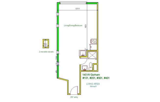 1 bed, 1 bath, 400 sqft, $1,095, Unit 201