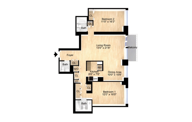 2 beds, 2.5 baths, 1,262 sqft, $8,200, Unit 7E