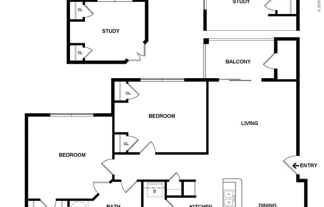 1 bed, 1 bath, 916 sqft, $1,555