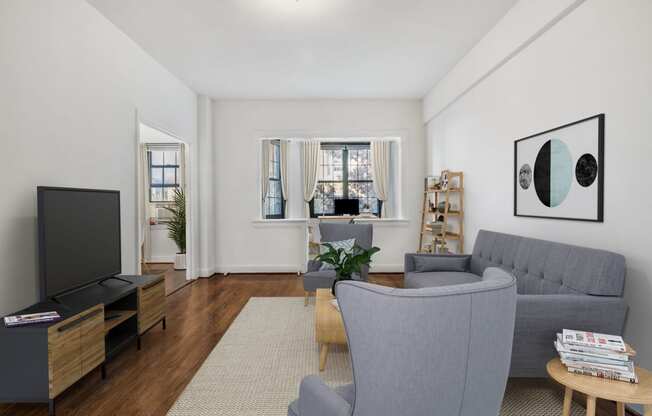 Living and sunroom (virtually staged) at Chalfonte, Washington