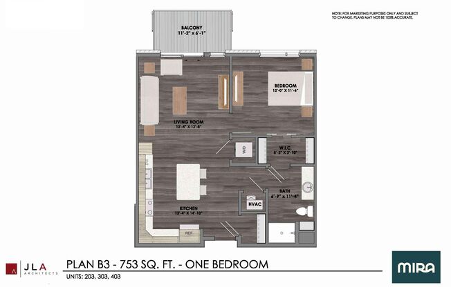 1 bed, 1 bath, 753 sqft, $1,630, Unit #303