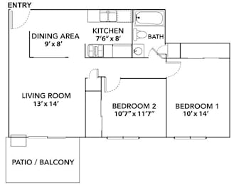 2 beds, 1 bath, 742 sqft, $775