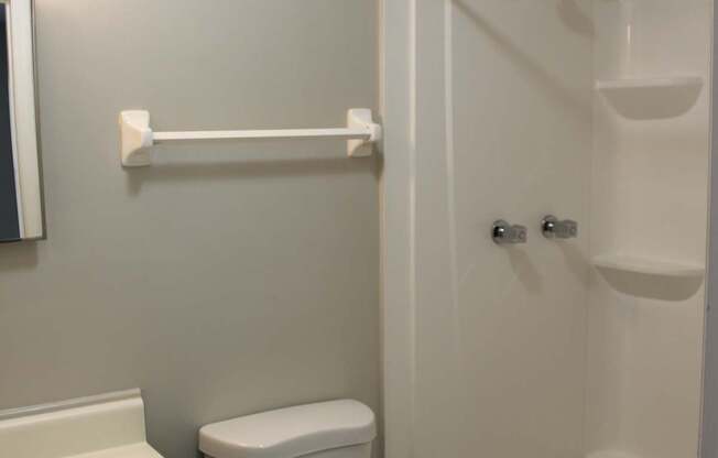 A white toilet sits next to a sink in a small bathroom.