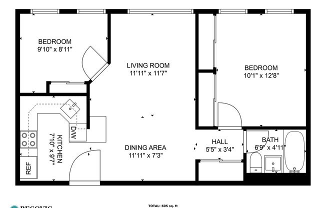 2 beds, 1 bath, 605 sqft, $2,350, Unit 401