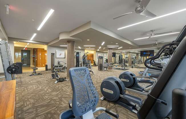 a gym with cardio machines and weights at the enclave at woodbridge apartments