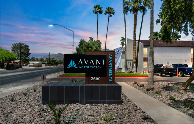 Monument sign at Avani North Tucson Apartments