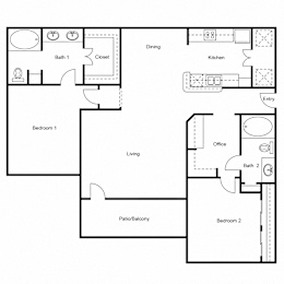 2 beds, 2 baths, 1,255 sqft, $1,251