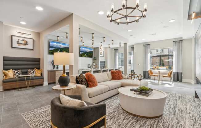 a living room with a couch and a coffee table