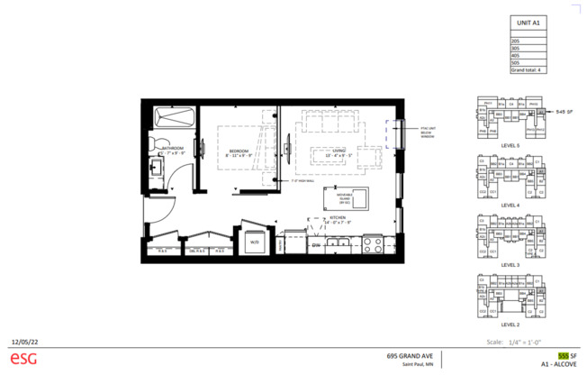 1 bed, 1 bath, 555 sqft, $1,945, Unit 405