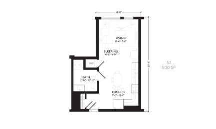 Studio, 1 bath, 500 sqft, $1,325