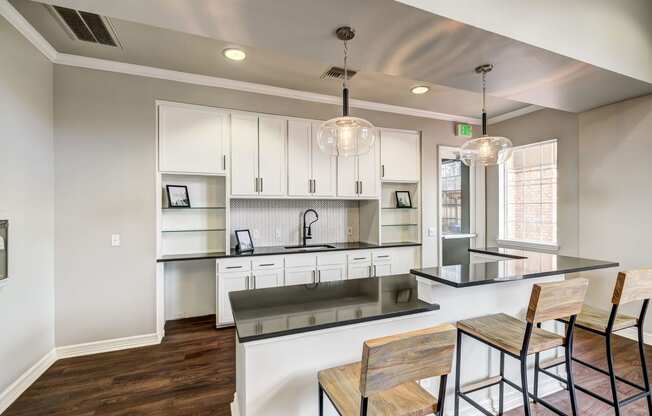 Large common area kitchen with seating