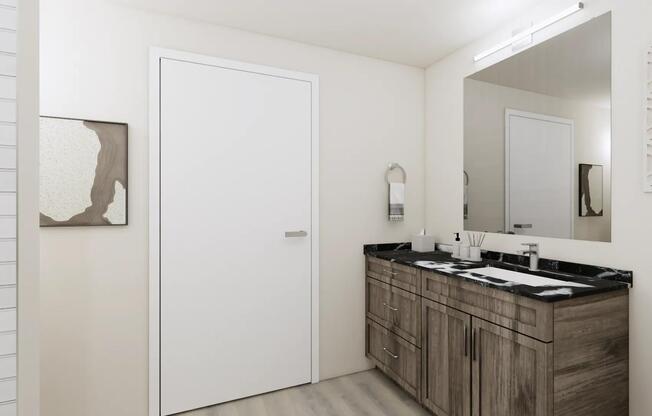 Spa-like soaking tubs and frameless glass showers with tile surrounds at Modera University Park.