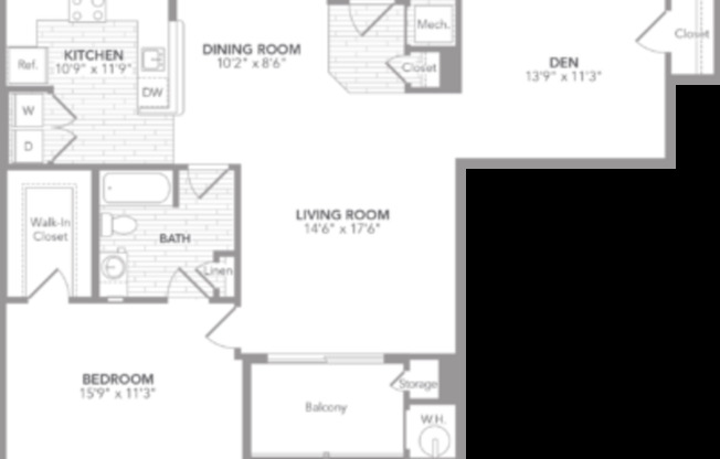 1 bed, 1 bath, 1,107 sqft, $2,581