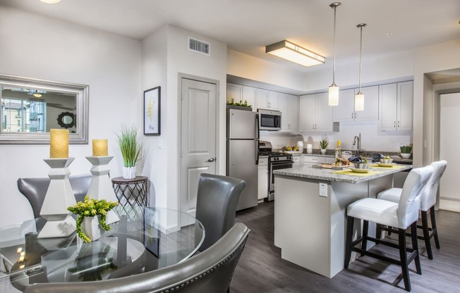 furnished kitchen and dining area at Capriana at Chino Hills, California
