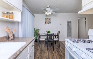 a kitchen with a stove and a sink