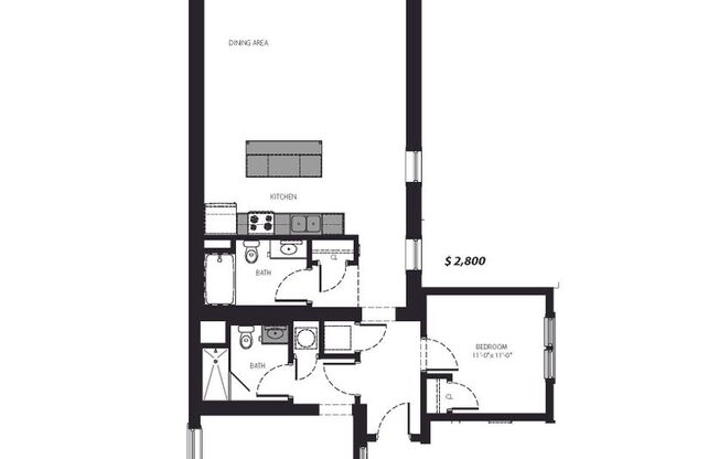 2 beds, 2 baths, 1,340 sqft, $2,800, Unit 206