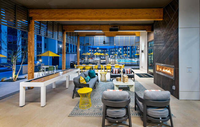 Corsair Apartments Exterior Pool Table with Fireplace