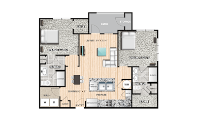 2 beds, 2 baths, 1,163 sqft, $1,648