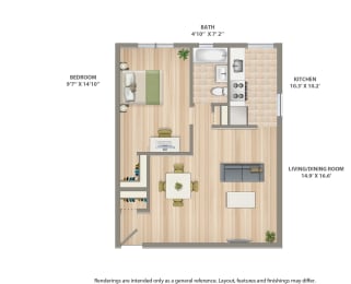 1 bed, 1 bath, 602 sqft, $1,150