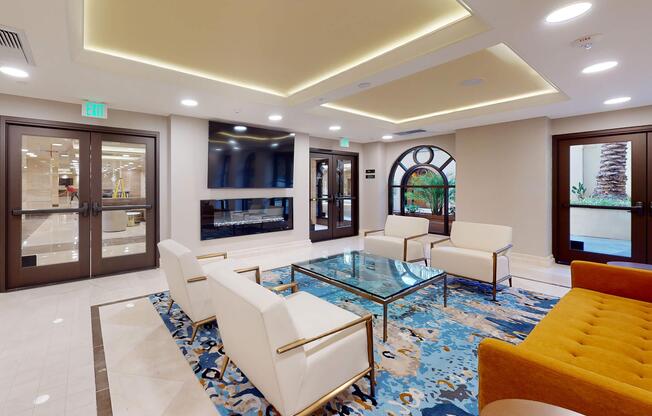 a room filled with furniture and a large window