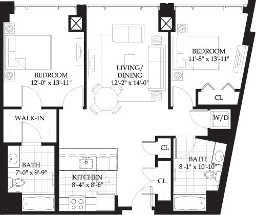 2 beds, 2 baths, 1,076 sqft, $4,635, Unit 619