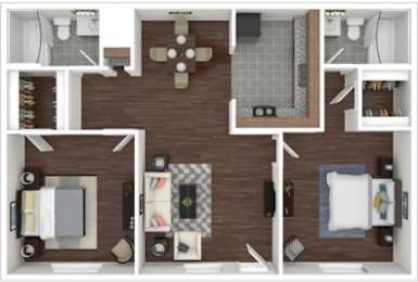 2 beds, 2 baths, 888 sqft, $1,219