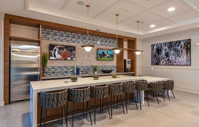 Clubhouse kitchen at The Exchange Luxury Apartments in St. Petersburg, FL