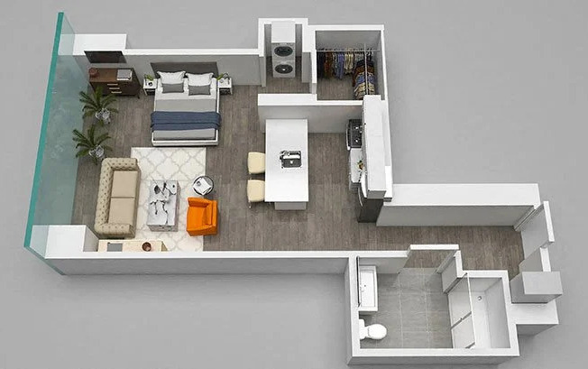 Studio, 1 bath, 646 sqft, $2,335