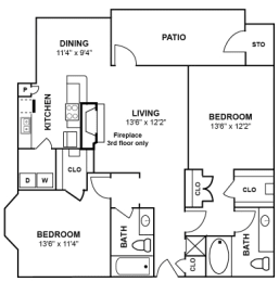 2 beds, 2 baths, 1,136 sqft, $1,734