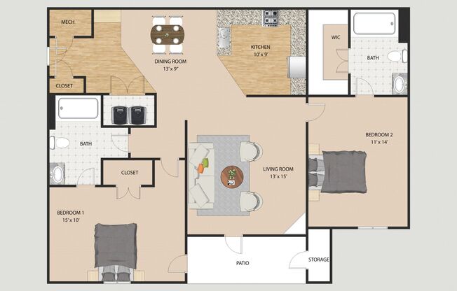 2 beds, 2 baths, 1,076 sqft, $1,390, Unit 5963308