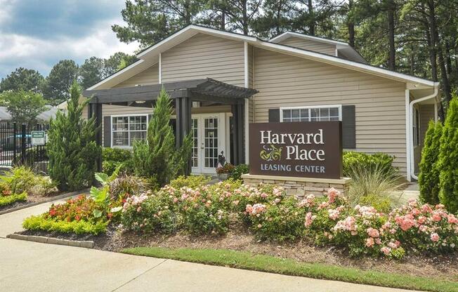community entrance with monument sign at Harvard Place Apartments, Lithonia, GA, 30058