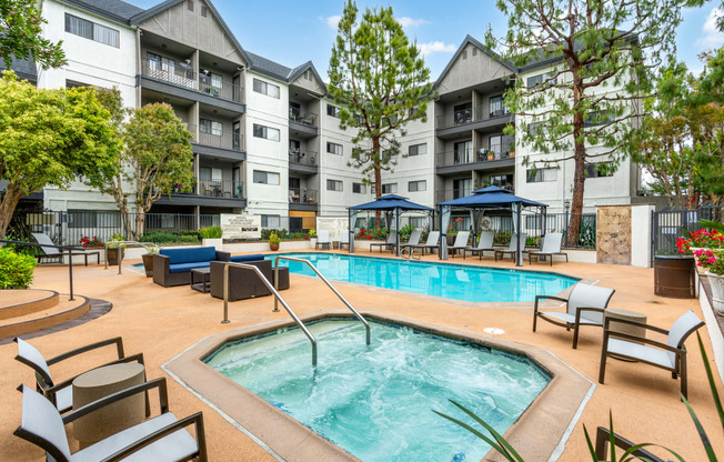 Pool and spa at 55+ FountainGlen Goldenwest, Westminster, CA