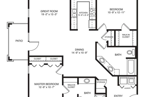 2 beds, 2 baths, 1,210 sqft, $1,335, Unit BC-109